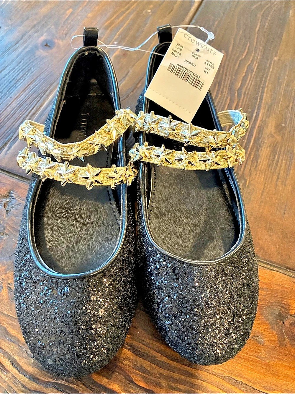 Crewcuts  Girls US 1 Black Glitter Mary Jane Dress Shoes NWT in box
